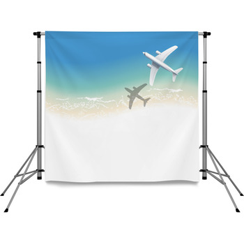 Airplane On Background Of Blue Sea Pole Pocket Backdrop