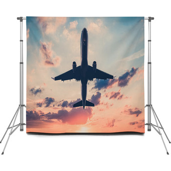 Airplane On Sunset Sky Jet Flying Custom Size Backdrop