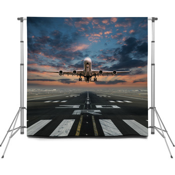 Airplane Taking Off From The Custom Size Backdrop