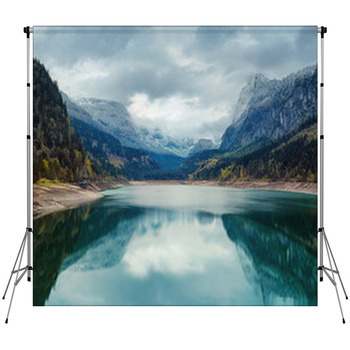 Alpine Lake With Dramatic Sky And Custom Size Backdrop