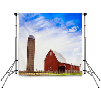 American Farmland With Blue Cloudy  Pole Pocket Backdrop
