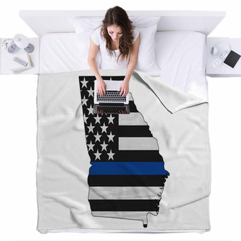American Thin Blue Line Flag On Map Fleece Bed Blanket