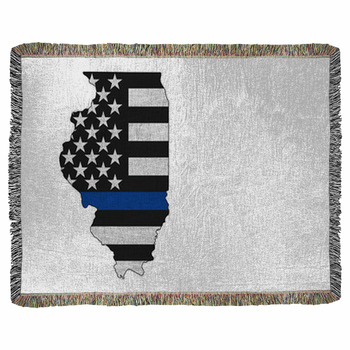 American Thin Blue Line Flag On Map Woven Throw Blanket