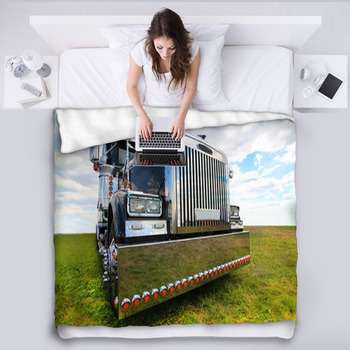 American Truck In Field Fleece Blanket