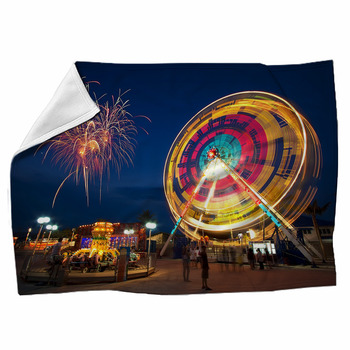 Amusement Park At Night Ferris Wheel In Fleece Blanket