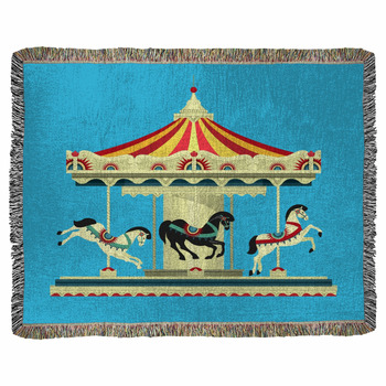 Amusement Park Carousel Woven Throw Blanket