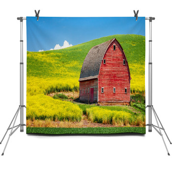 An Old Red Barn On A Farm In A Blooming  Fleece Backdrop