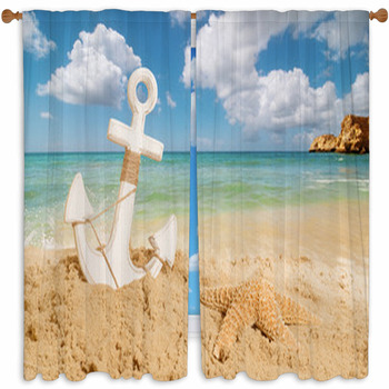 Anchor On The Beach Custom Size Window Curtain