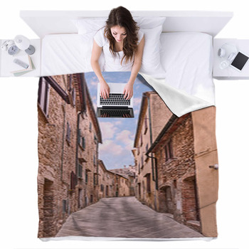 Ancient Alley In Volterra, Tuscany, Fleece Bed Blanket