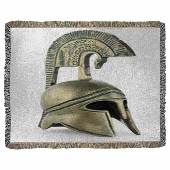 Ancient Greek Helmet Replica On Woven Throw Blanket
