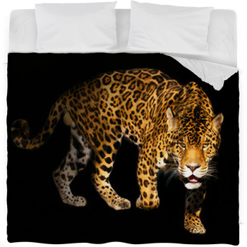 Angry Wild Panther On Black Fleece Bed Blanket
