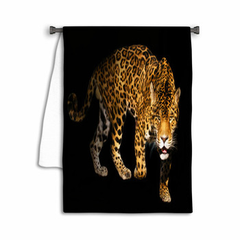 Angry Wild Panther On Black Background Towel