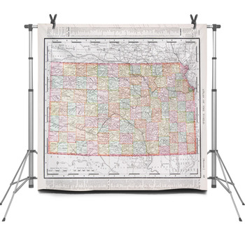 Antique Vintage Color Map Of Kansas Ks Fleece Backdrop