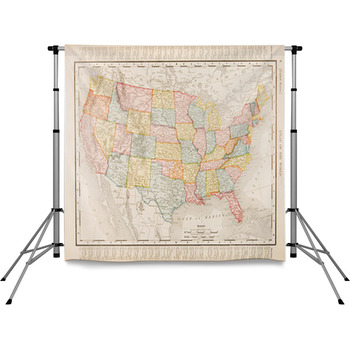 Antique Vintage Color Map United Pole Pocket Backdrop