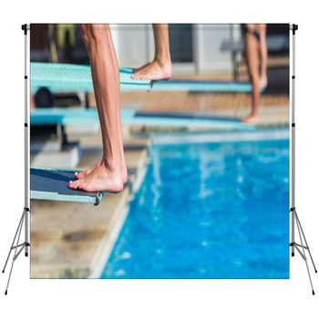 Aquatic Pool Divers Board Feet Closeup Fleece Backdrop
