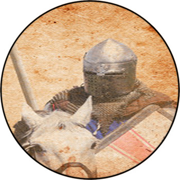 Armored Knight On Warhorse - Retro Postcard Round Rug