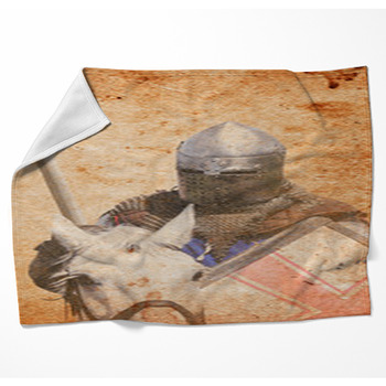 Armored Knight On Warhorse - Retro Woven Throw Blanket