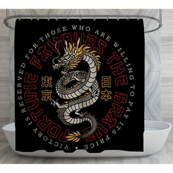 Asian Dragon Illustration With A Slogan Shower Curtain