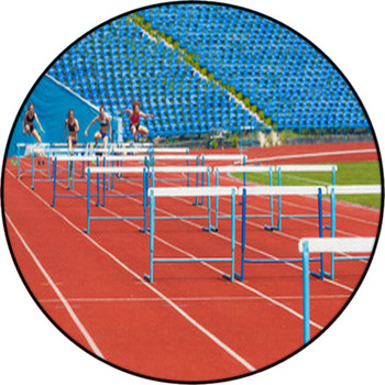 Athletes Race With Obstacles Round Rug