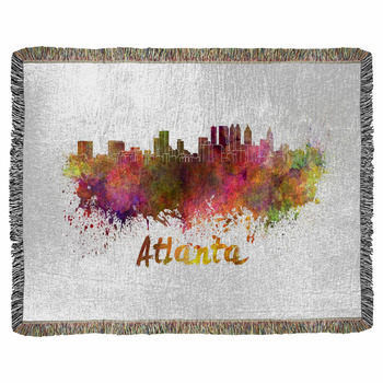 Atlanta Skyline In Watercolor Woven Throw Blanket