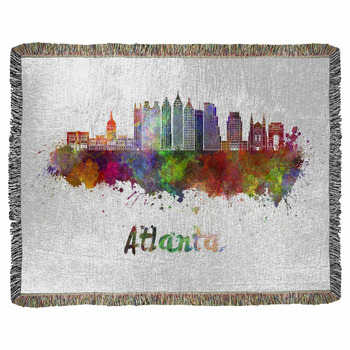 Atlanta V2 Skyline In Watercolor Woven Throw Blanket