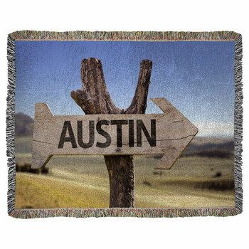 Austin Wooden Sign Isolated On Woven Throw Blanket
