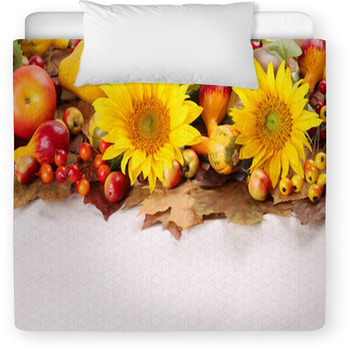 Autumn Frame With Fruits,pumpkins And Toddler Duvet
