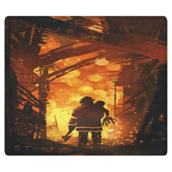 Back View Of Firefighter Holding Child Standing  Bath Mat