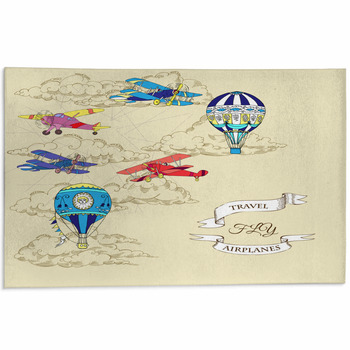 Background With Airplanes And Hot Air Balloons Area Rug