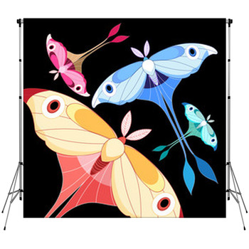 Background With Colorful Butterflies Fleece Backdrop