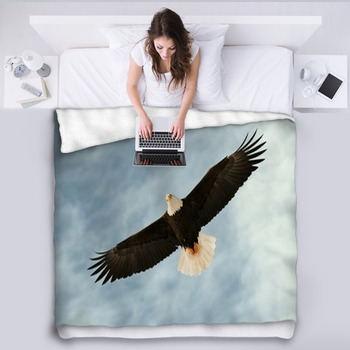 Bald Eagle In Flight Awaiting Fish Feeding Fleece Blanket