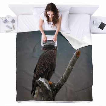 Bald Eagle Staredown Fleece Bed Blanket