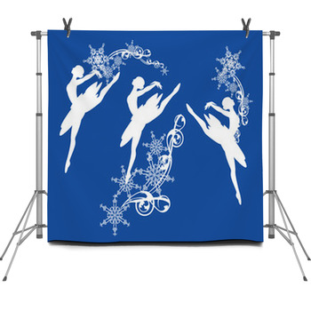 Ballerina Girl And Snowflakes Decor Fleece Backdrop