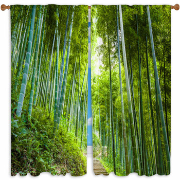 Bamboo Forest And Walkway Custom Size Window Curtain