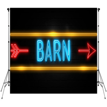 Barn Fluorescent Neon Sign On Brickwall  Fleece Backdrop