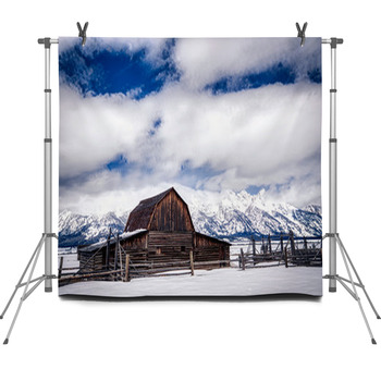Barn In The Winter In The Mountains Fleece Backdrop
