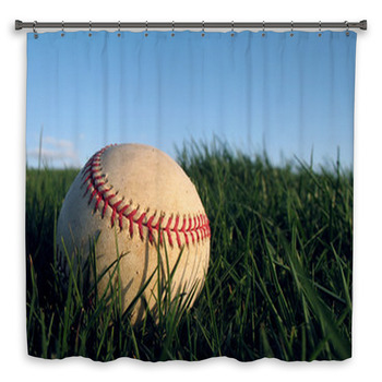 Baseball Close Up In Grass Shower Curtain
