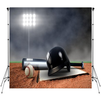 Baseball Equipment Under Spotlight Custom Size Backdrop