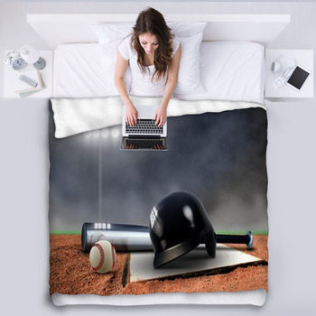 Baseball Equipment Under Spotlight Fleece Blanket