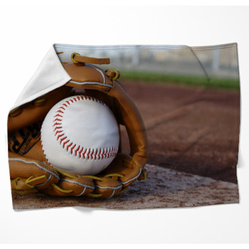 Baseball & Glove On Baseball Field Woven Throw Blanket
