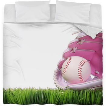 Baseball In Pink Female Glove On Fleece Bed Blanket