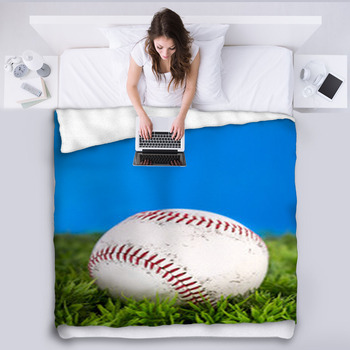 Baseball On Grass Fleece Blanket