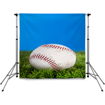 Baseball On Grass Pole Pocket Backdrop