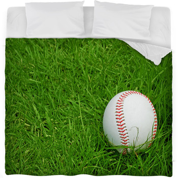 Baseball On Green Grass Pitch Fleece Bed Blanket