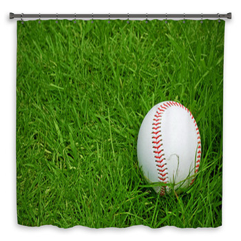 Baseball On Green Grass Pitch Shower Curtain