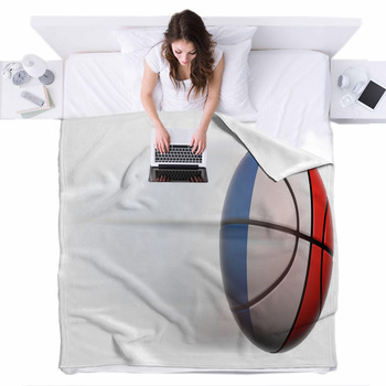 Basketball Ball With Flag Of France Fleece Bed Blanket
