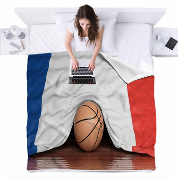 Basketball Ball With Flag Of France Fleece Bed Blanket