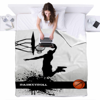 Basketball Match On Grunge Background Fleece Bed Blanket