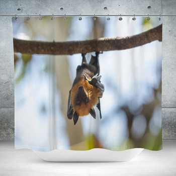 Bat Hanging Upside Down From Custom Size Shower Curtain