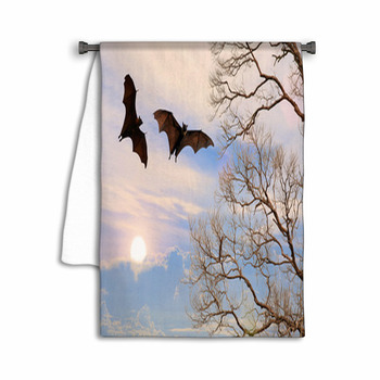 Bat Silhouettes With Colorful Lighting Halloween Towel